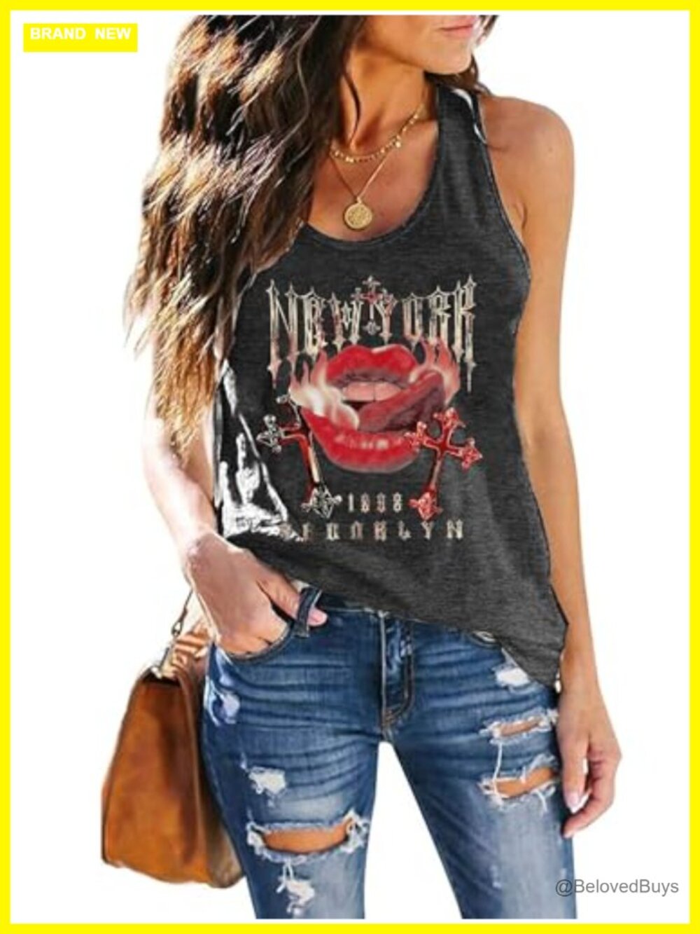 Gothic Distressed Tank Top Women Racerback Vintage Grunge Sleeveless Tee